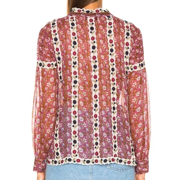 Sea New York Floral Sheer Bella Blouse Embroidered Long Sleeve Women's 4 - Picture 4 of 10
